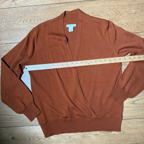 Christian Siriano Merino Wool Blend Surplice Sweater SZ L Rust Orange Fall Work - Picture 7 of 8